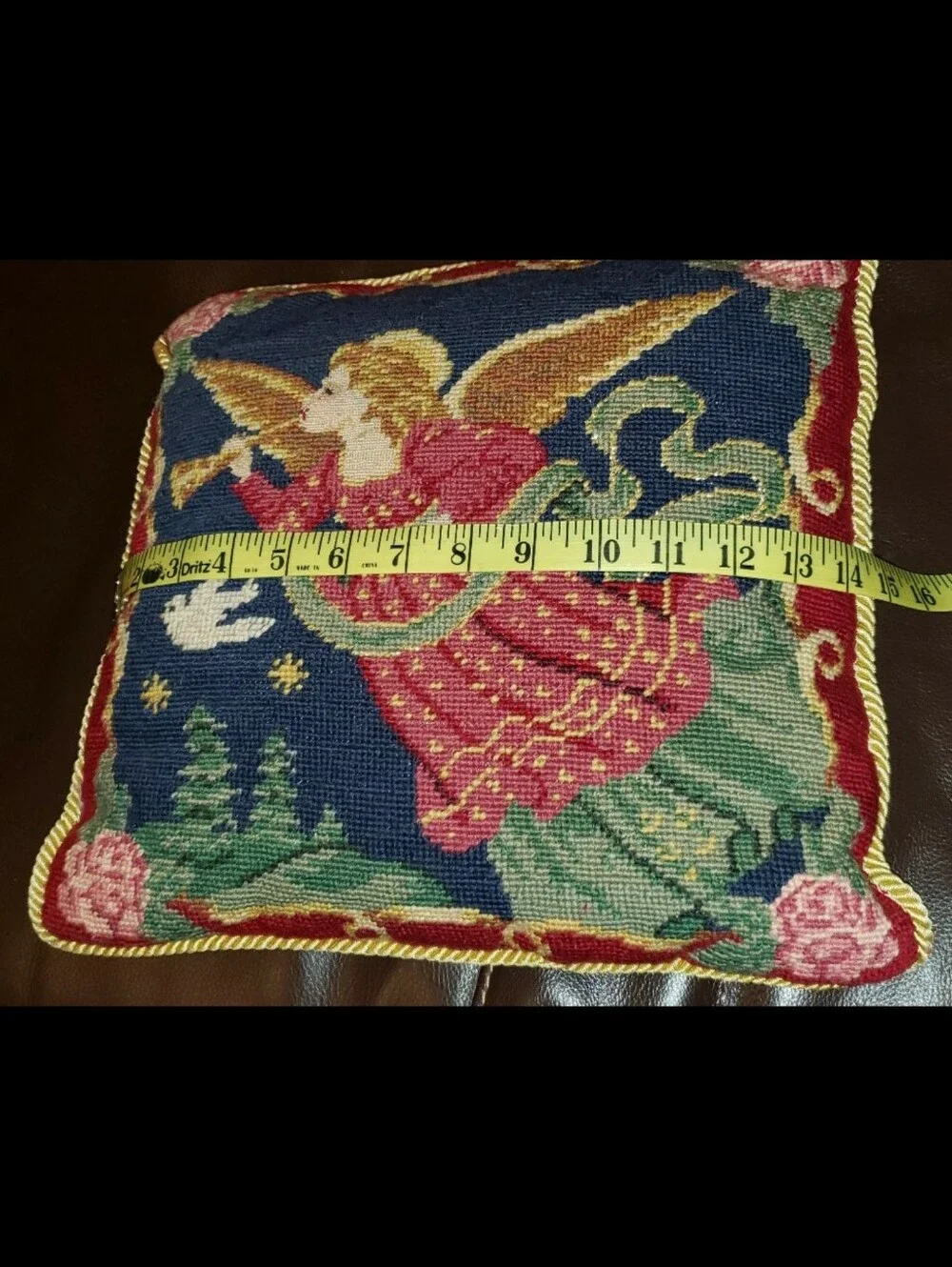 Vintage Christmas Angel Wool Needlepoint Pillow